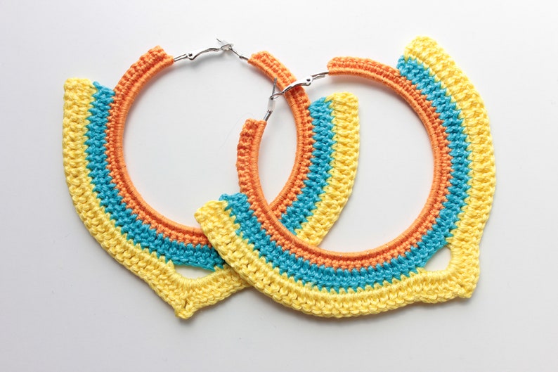 Cien yellow orange chunky hoop earrings Oversize Boho statement earrings image 1