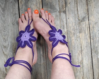 Purple statement barefoot sandals Crocheted anklets