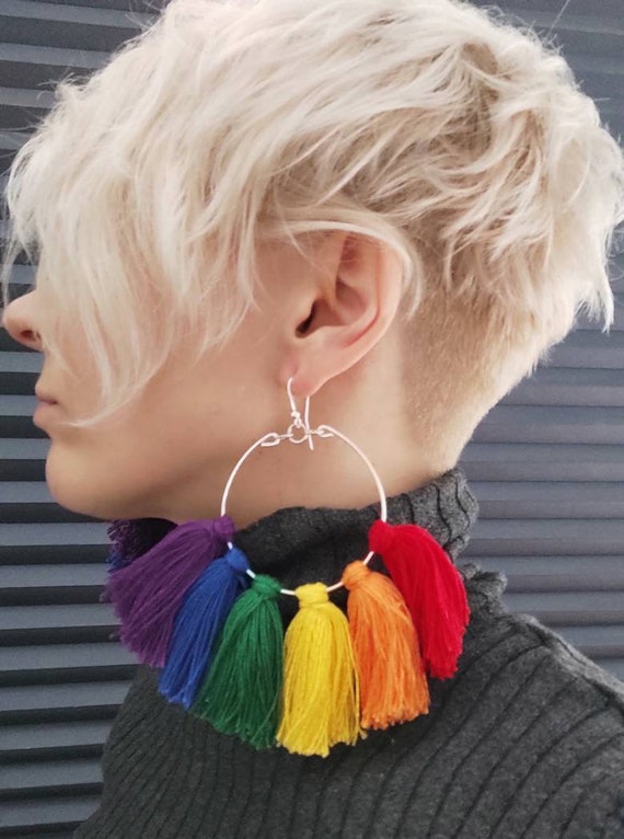Large rainbow hoop earrings deals