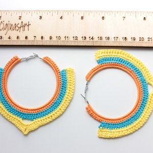 Cien yellow orange chunky hoop earrings Oversize Boho statement earrings image 5