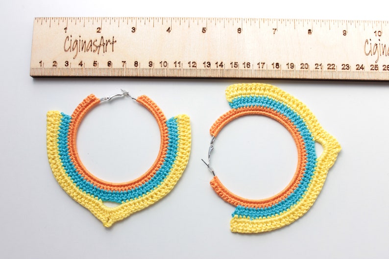 Cien yellow orange chunky hoop earrings Oversize Boho statement earrings image 5