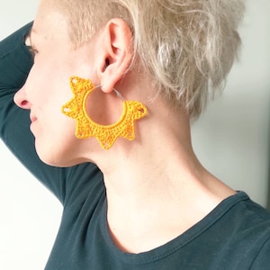 Yellow hoop earrings Yellow statement boho earrings Gift for her