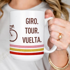 Cycling Fan Gift,Cycling Tours Giro tour vuelta, Custom cycling mug, Travel Mug, Gift for Cyclists, Bicycle Enthusiast Present, Mug 15oz