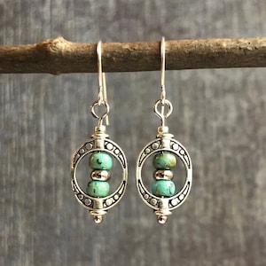 Silver Boho Earrings / Rustic Silver Blue Earrings / Light Blue Dangle Earrings / Small Dangle Earrings / Bohemian Earrings / Gift For Her