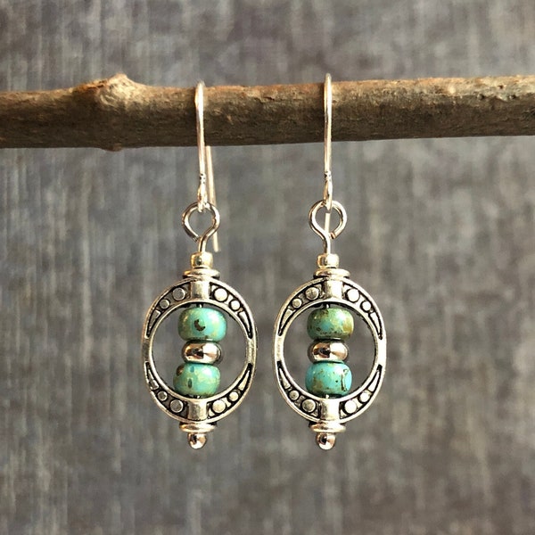 Silver Boho Earrings / Rustic Silver Blue Earrings / Light Blue Dangle Earrings / Small Dangle Earrings / Bohemian Earrings / Gift For Her