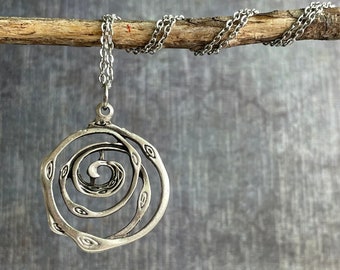 Silver Boho Necklace / Swirl Pendant Necklace / Hippie Necklace / Rustic Silver Necklace / Silver Charm Necklace / Bohemian Jewelry