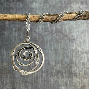 Silver Boho Necklace / Swirl Pendant Necklace / Hippie Necklace / Rustic Silver Necklace / Silver Charm Necklace / Bohemian Jewelry