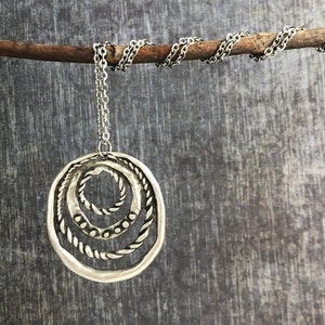 Big Silver Boho Necklace / Circle Pendant Necklace / Hippie Necklace / Rustic Silver Necklace / Silver Charm Necklace / Bohemian Jewelry