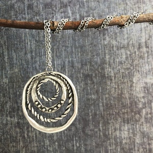 Big Silver Boho Necklace / Circle Pendant Necklace / Hippie Necklace / Rustic Silver Necklace / Silver Charm Necklace / Bohemian Jewelry