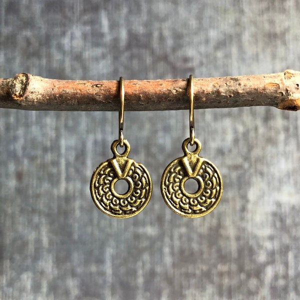 Tiny Brass Drop Earrings / Small Brass Boho Earrings / Rustic Brass Earrings / Bohemian Jewelry / Gypsy Earrings / Minimalist Earrings