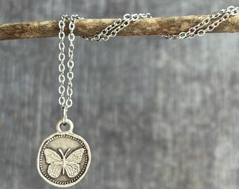 Small Silver Butterfly Boho Necklace / Spring Summer Pendant Necklace / Hippie Necklace / Rustic Necklace / Bohemian Jewelry / Gift For Her