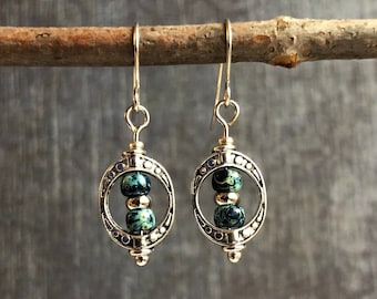 Silver Boho Earrings / Rustic Silver and Blue Earrings / Blue Dangle Earrings / Small Dangle Earrings / Bohemian Earrings / Gift For Her