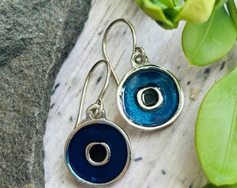 Blue and Black Enamel Earrings / Small Silver Dangle Earrings / Colorful Drop Earrings / Modern Earrings Jewelry / Gift For Her