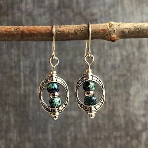 Silver Boho Earrings / Rustic Silver and Blue Earrings / Blue Dangle Earrings / Small Dangle Earrings / Bohemian Earrings / Gift For Her