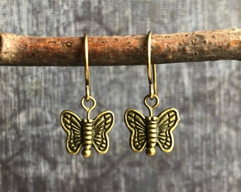 Tiny Butterfly Earrings / Small Boho Earrings / Brass Jewelry / Minimalist Earrings / Lightweight Earrings / Gift For Her