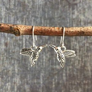 Hummingbird Earrings / Silver Bird Earrings / Rustic Bird Earrings / Nature Lover Earrings / Spring Earrings / Gift For Her