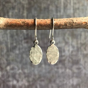 Tiny Hammered Silver Earrings / Small Rustic Dangle Earrings / Rustic Wedding Earrings