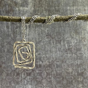 Silver Boho Necklace / Square Pendant Necklace / Geometric Necklace / Rustic Silver Necklace / Hammered Silver Necklace / Bohemian Jewelry