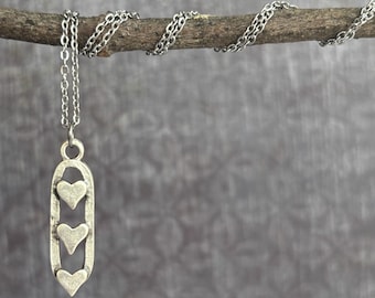 Silver Heart Necklace / Three Hearts Necklace / Heart Jewelry / Valentine Necklace / Love Necklace / Gift For Her