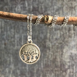Silver Forest Necklace / Small Tree Pendant Necklace / Nature Necklace / Rustic Silver Necklace / Camper Hiker Necklace / Boho Necklace