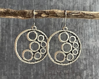 Boho Earrings / Circle Earrings / Boho Drop Earrings / Boho Jewelry / Rustic Earrings / Hippie Earrings / Silver Dangle Earrings