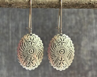 Boho Earrings / Etched Silver Dangle Earrings / Boho Jewelry / Rustic Earrings / Hippie Earrings / Earrings  Gift /  Fast Shipping!