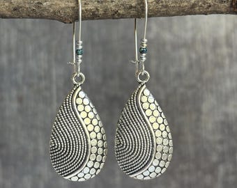 Boho Dangle Earrings / Long Silver Blue Beaded Earrings / Boho Drop Earrings / Boho Jewelry / Modern Earrings / Gift For Her