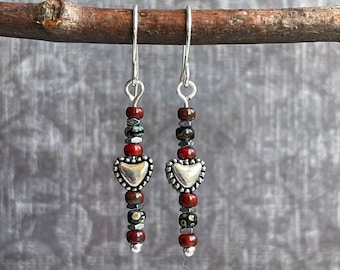 Tiny Heart Earrings / Dainty Stack Earrings / Silver Dangle Earrings / Valentine Earrings /Minimalist Earrings /Gift For Her