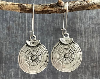 Boho Earrings / Silver Dangle Earrings / Boho Jewelry / Circle Earrings / Modern Geometric Earrings / Swirl Earrings / Gift for Her