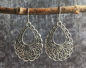Boucles d'oreilles bohèmes en argent / Boucles d'oreilles pendantes en filigrane / Grandes boucles d'oreilles bohèmes / Boucles d'oreilles bohèmes / Boucles d'oreilles tendance / Cadeau pour elle