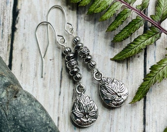 Lotus Earrings / Silver Boho Earrings / Flower Earrings / Boho Jewelry / Flower Jewelry / Rustic Silver Earrings / Gift For Her