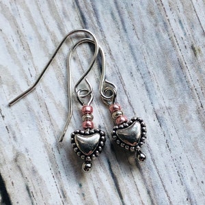 Tiny Heart Earrings / Silver Heart Earrings / Heart Jewelry / Small Heart Dangle Earrings / Valentine&#39;s Earrings / Gift For Her