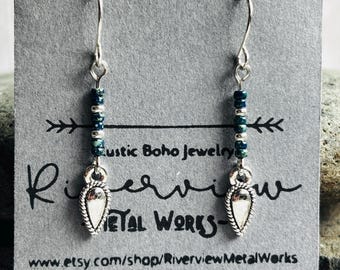 Small Blue Beaded Dangle Earrings / Silver Dangle Earrings / Blue Drop Earrings / Little Boho Earrings / Minimalist Earrings / Gift For Her