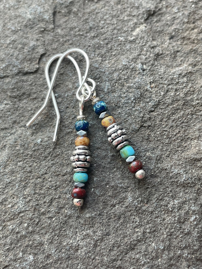 Tiny Boho Earrings / Dainty Stack Earrings / Silver Dangle Etsy