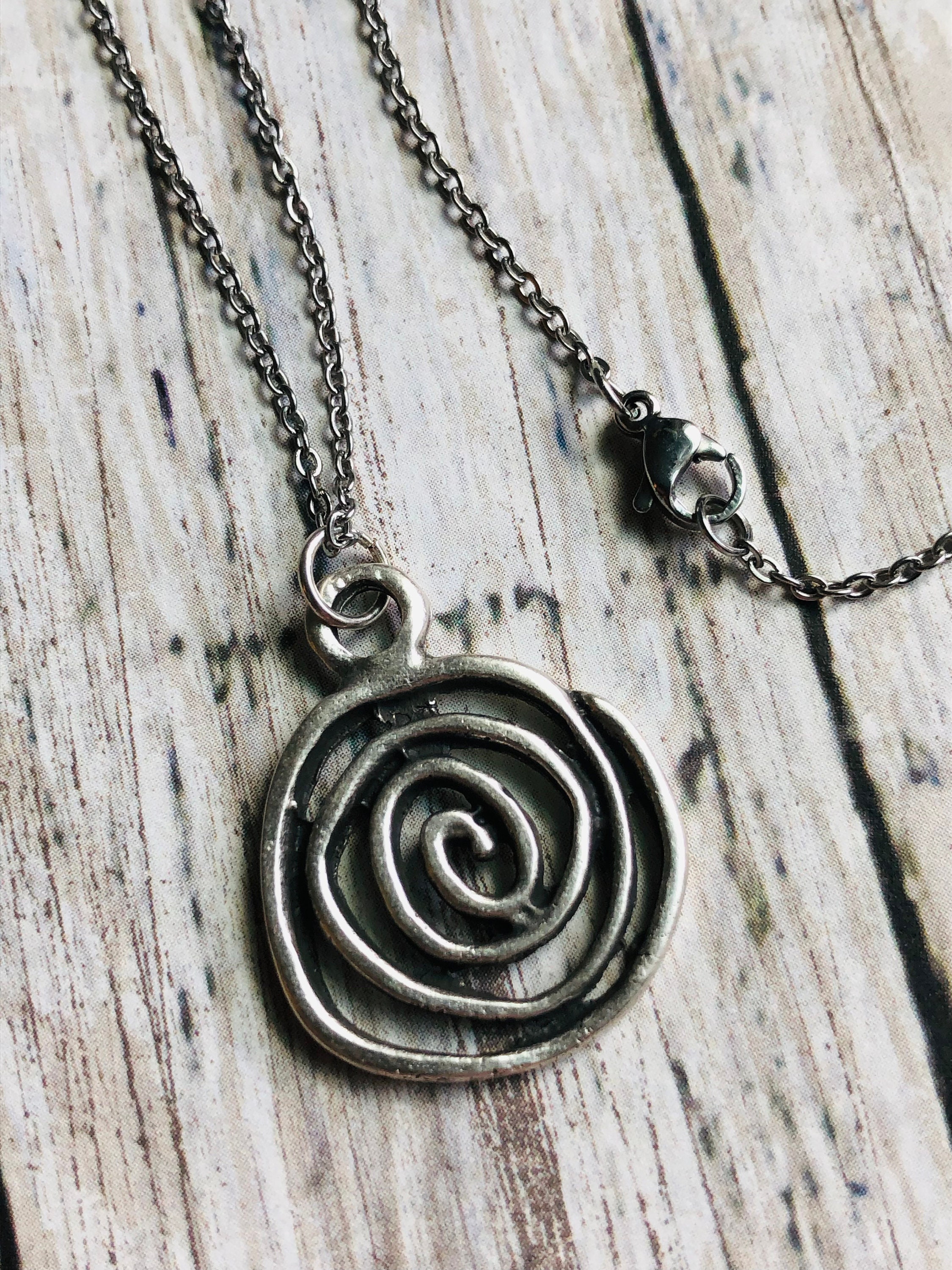 Silver Boho Necklace / Swirl Pendant Necklace / Hippie | Etsy