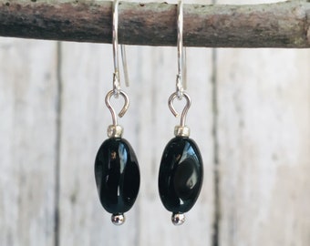 Small Black Earrings / Black Dangle Earrings / Silver and Black Earrings / Black Jewelry / Lightweight Black Earrings