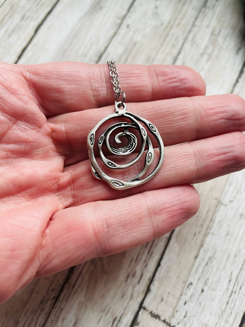 Silver Boho Necklace / Swirl Pendant Necklace / Hippie Etsy