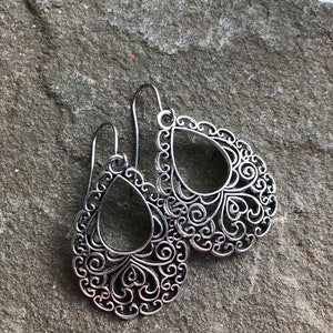 Silver Boho Earrings / Filigree Dangle Earrings / Large Boho Earrings / Bohemian Earrings / Statement Earrings / Gift for Her image 3