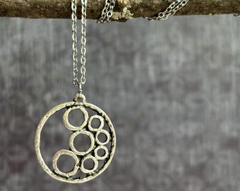 Silver Boho Necklace / Circle Pendant Necklace / Geometric Necklace / Modern Silver Necklace / Silver Charm Necklace / Bohemian Jewelry