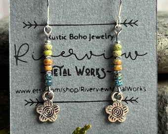 Flower Dangle Earrings / Long Boho Earrings / Colorful Earrings / Beaded Earrings / Hippie Earrings / Boho Jewelry / Earrings Gift For Her