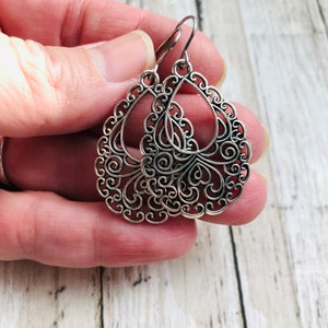 Silver Boho Earrings / Filigree Dangle Earrings / Large Boho Earrings / Bohemian Earrings / Statement Earrings / Gift for Her image 4