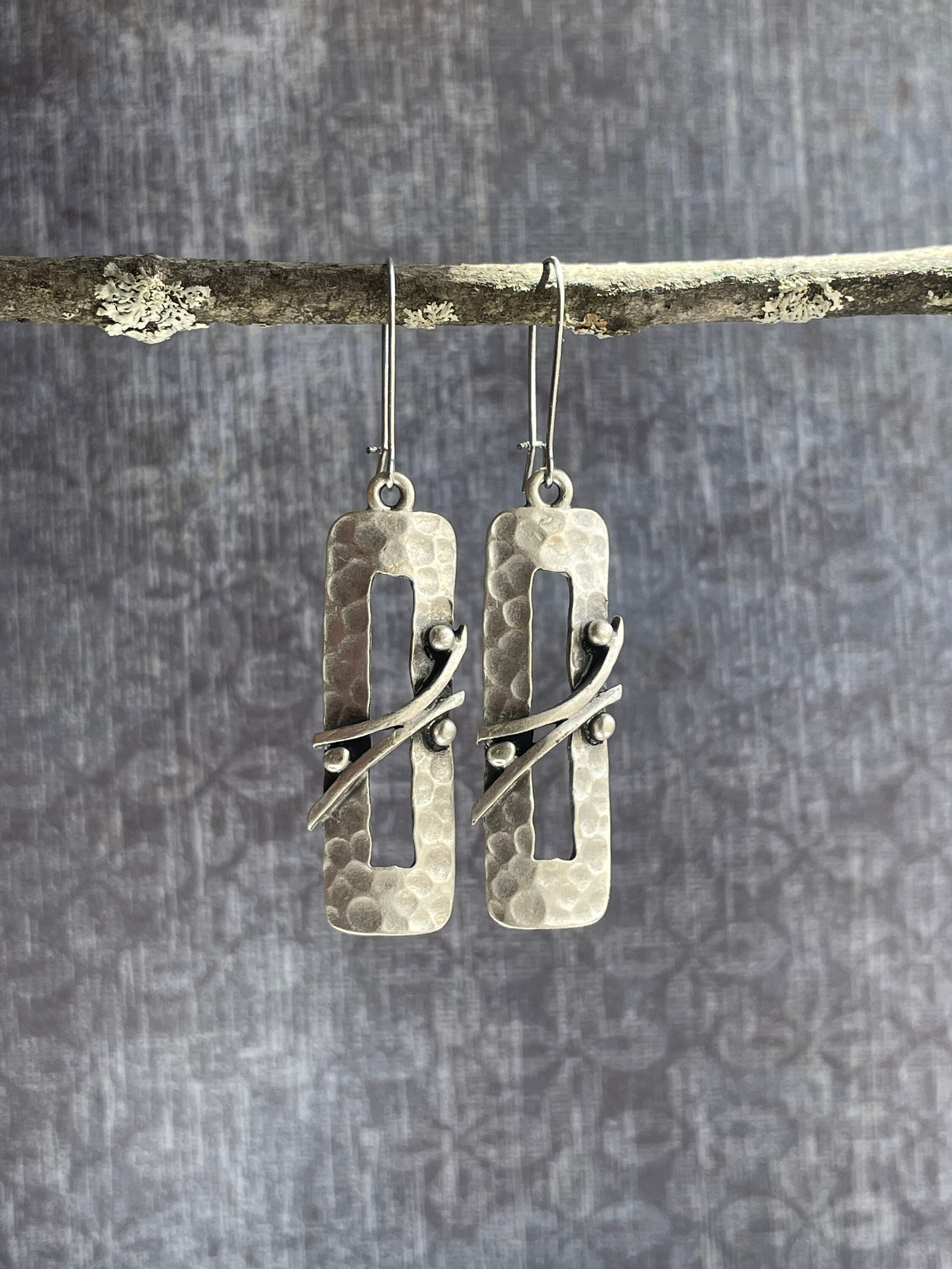 Boho Earrings / Long Silver Dangle Earrings / Boho Drop Earrings / Boho Jewelry / Rustic Earrings / Hippie Earrings / Big Dangle Earrings