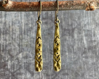 Small Dangle Earrings / Boho Earrings / Rustic Brass Earrings / Aztec Earrings / Southwest Jewelry / Lightweight Earrings / Gift For Her