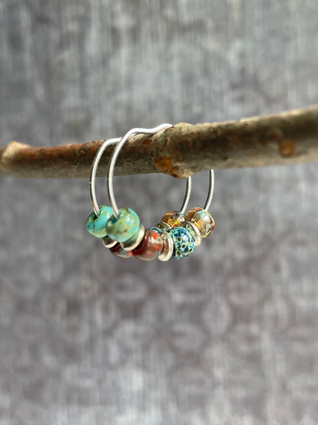 Small Sterling Silver Beaded Hoop Earrings / Rustic Bead Hoop Earrings