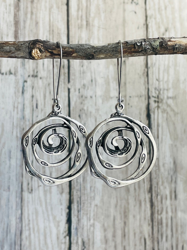 Boho Earrings / Long Silver Dangle Earrings / Boho Drop Earrings / Boho Jewelry / Rustic Earrings / Hippie Earrings / Big Dangle Earrings image 4