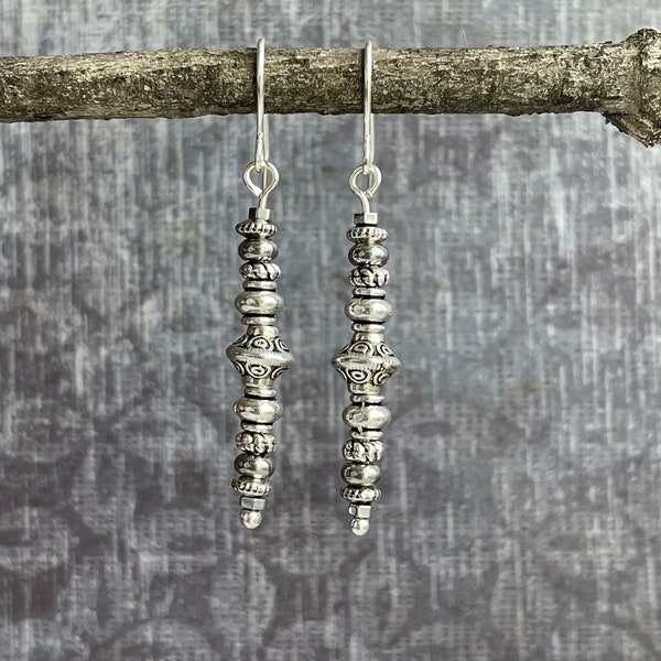 Boho Dangle Earrings / Silver Stack Earrings / Beaded Earrings / Bohemian Earrings / Gypsy Earrings / Ethnic Earrings / Gift for Her