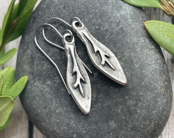 Tiny Leaf Earrings / Rustic Silver Dangle Earrings / Boho Earrings / Tree Earrings / Hippie Earrings / Nature Earrings / Gift For Her