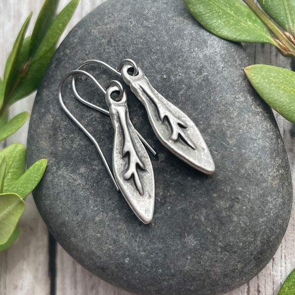 Tiny Leaf Earrings / Rustic Silver Dangle Earrings / Boho Earrings / Tree Earrings / Hippie Earrings / Nature Earrings / Gift For Her