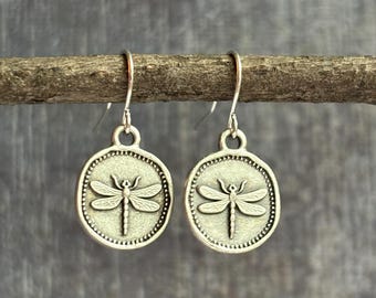 Silver Dragonfly Earrings / Dragonfly Dangle Earrings / Small Dragonfly Drop Earrings / Boho Earrings / Dragonfly Jewelry / Gift For Her