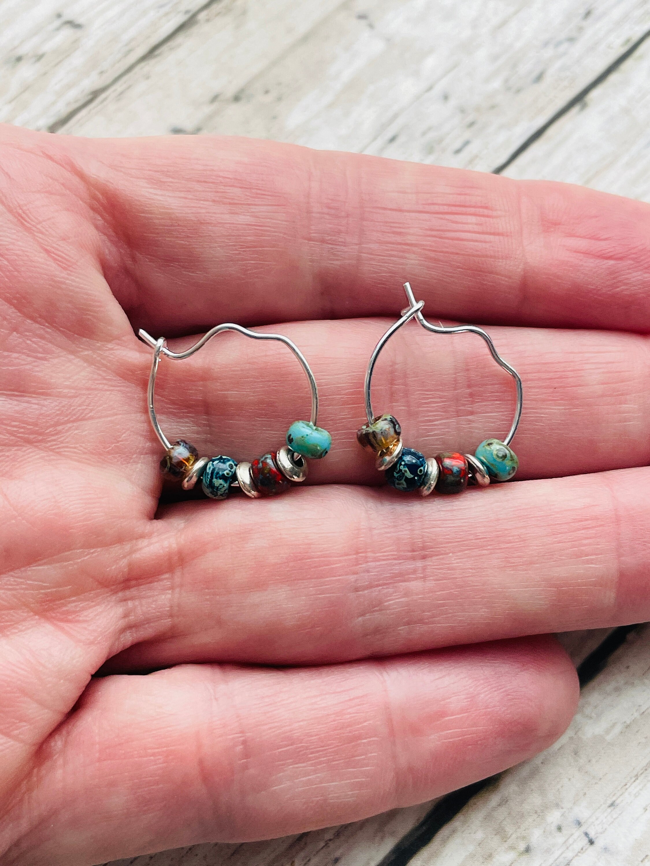 Small Sterling Silver Beaded Hoop Earrings / Rustic Bead Hoop Etsy